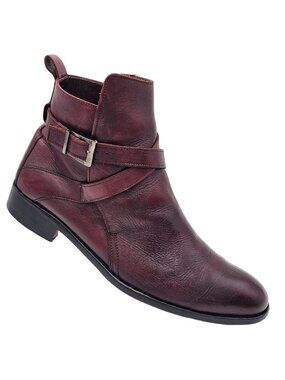 Heritage Handmade Burgundy Leather Buckle Ankle Chukka Boot Casual Shoes Mens 12